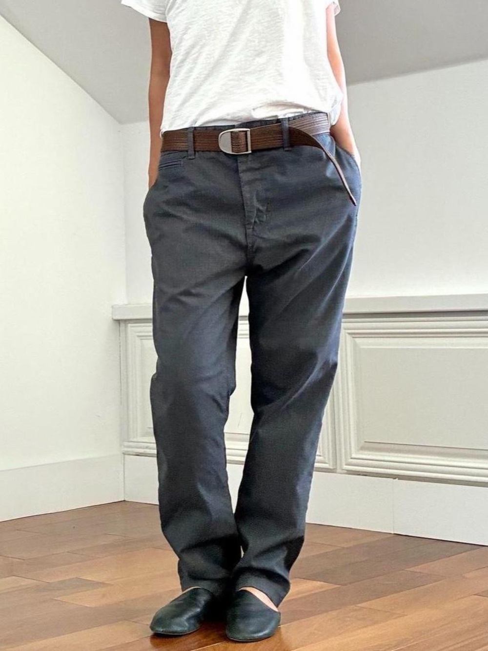 Grey relaxed fit heavyweight cotton Oxford Chinos by Hiroshi Kato size-30